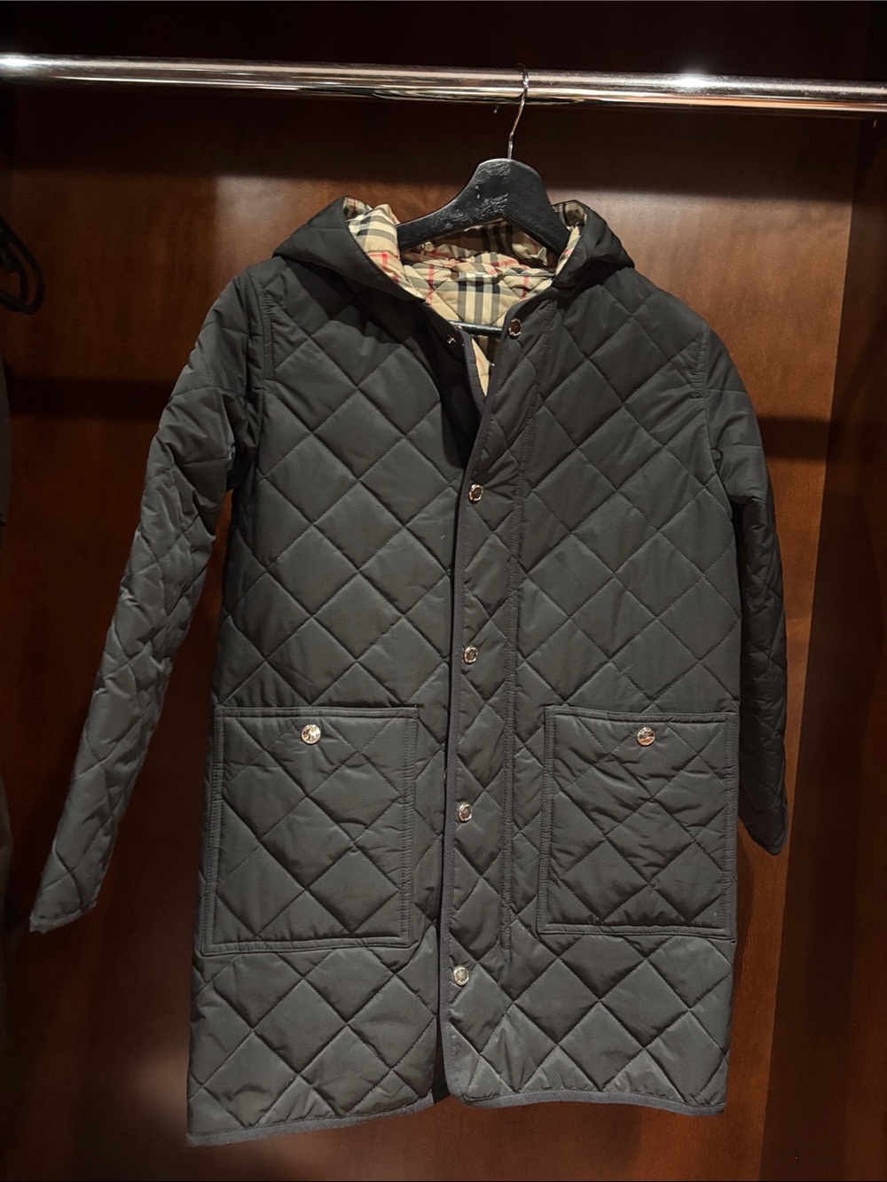 Burberry Kids Quilted Hooded Puffer Coat in Dark Green